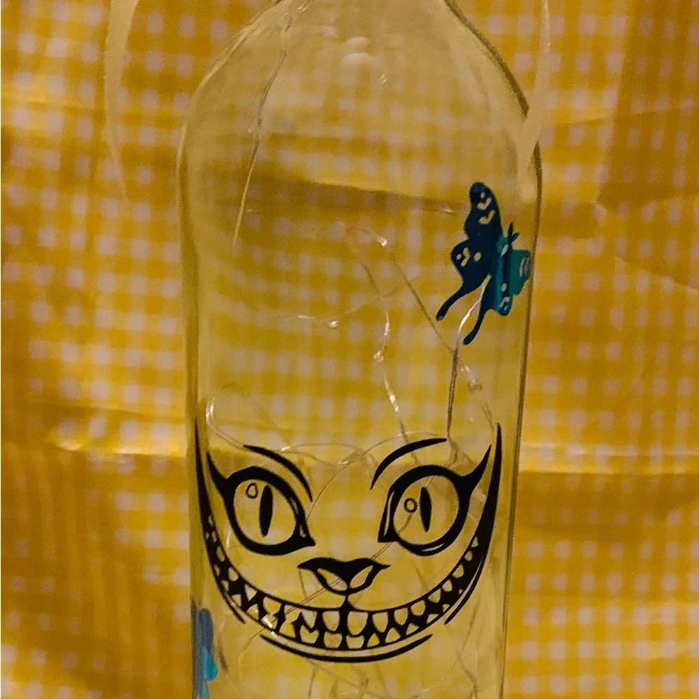 Hand Crafted- Cheshire Cat Smile wine bottle lantern